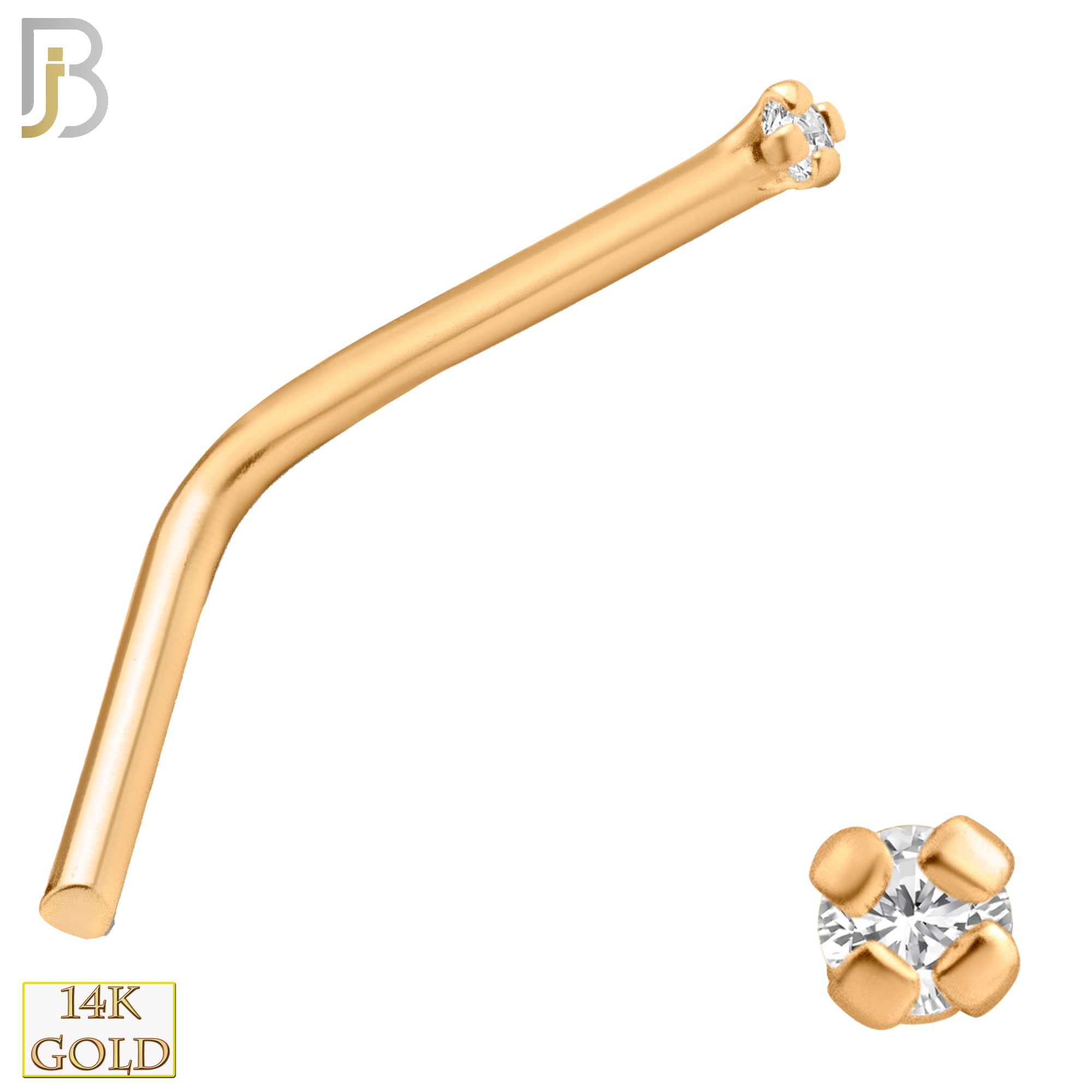 14-NR10CR-22 - 14k Solid Rose Gold 22g Prong Setting  Round Cubic Zircona L-Shape image 1