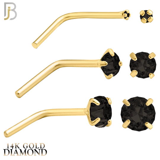 14-NR10DYK - 14k Yellow Gold L-Shaped with Black Natural Diamond in Prong Setting image 0