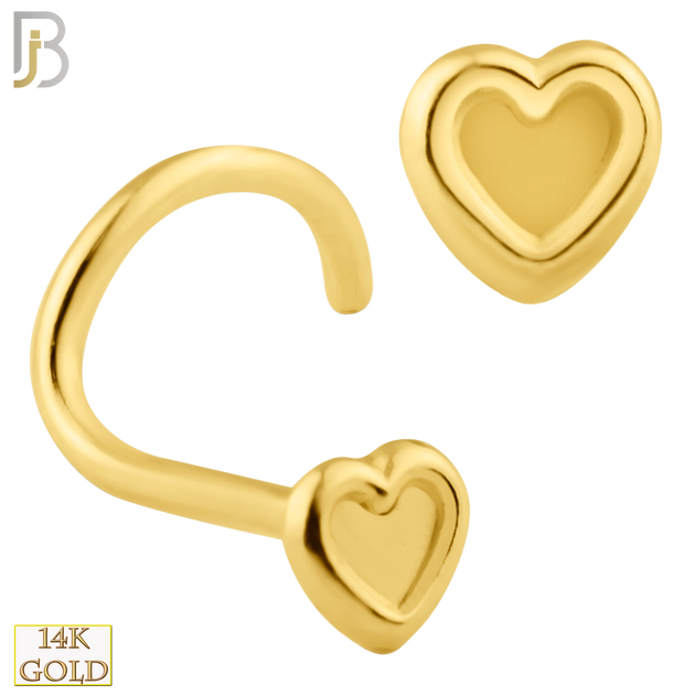 14-NR45C- 14k Solid Gold Plain Beveled Heart Nose Screw image 0