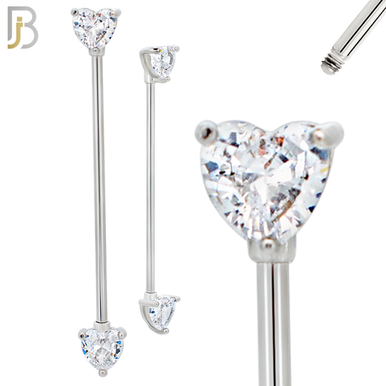 PK-BB60S - 316L Surgical Steel Heart Shaped CZ in Prong Set Industrial Barbell Pack of 16 pcs image 1