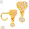 14-NR109C- 14k Yellow Gold CZ Studded Heart with  Dangling Round CZ in Bezel Setting Nose Screw - Yellow Gold image