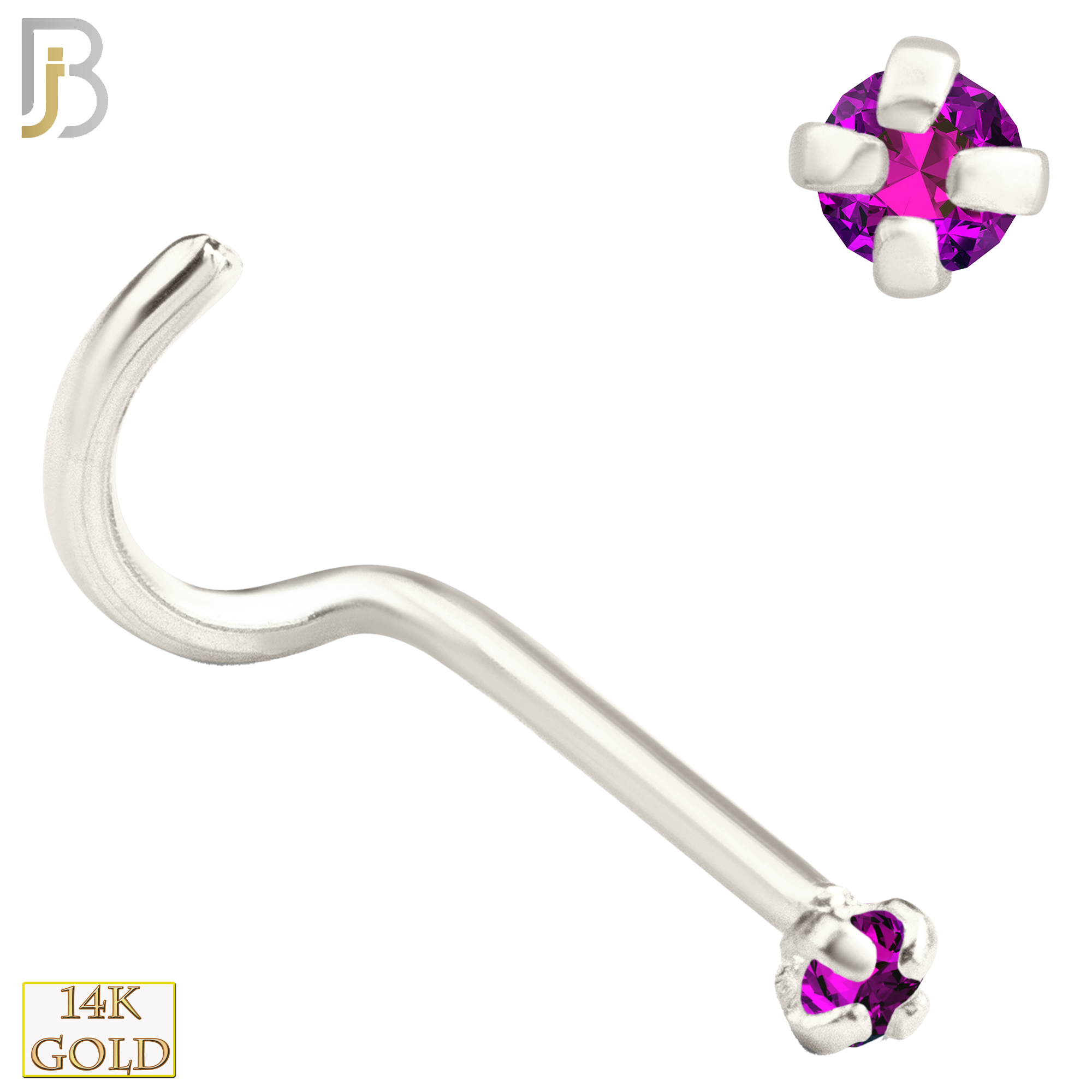 14-NR03CWR - 20g 14k White Gold Nose Screw with Ruby Colored CZ image 1