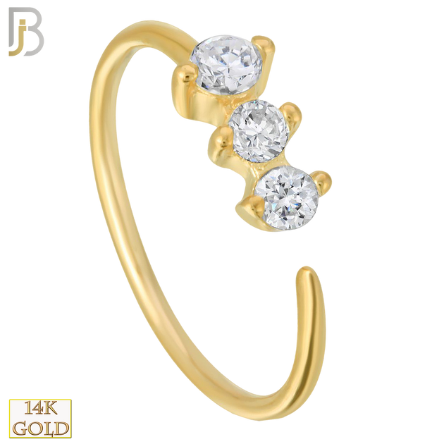 14-CT05C - 14k Solid Gold Prong Setting 3 Zircon Hoops Piercing Twist top Open image 0