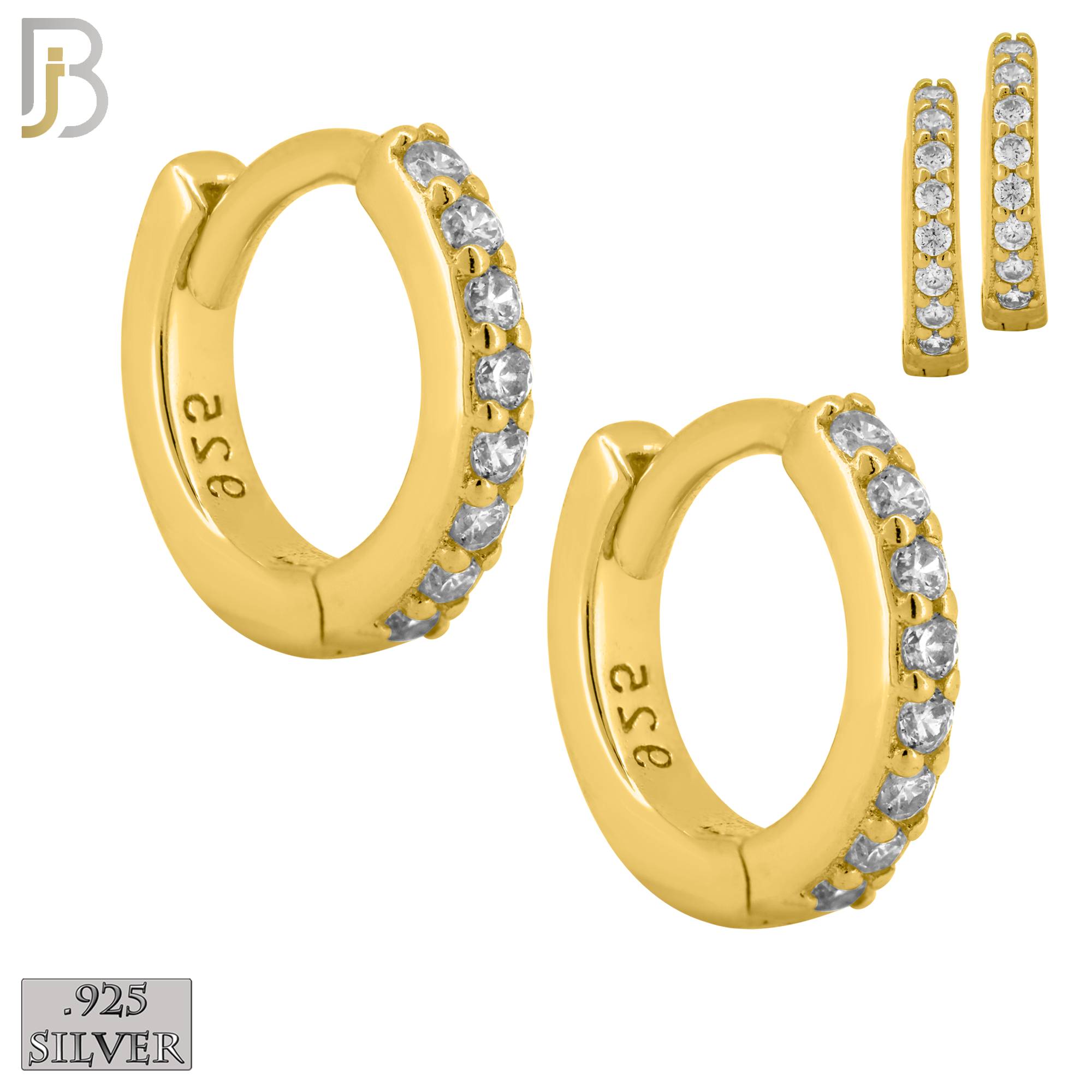 925-ES409 - 925 Sterling Silver Huggies Hoop Earrings with Zircon image 1