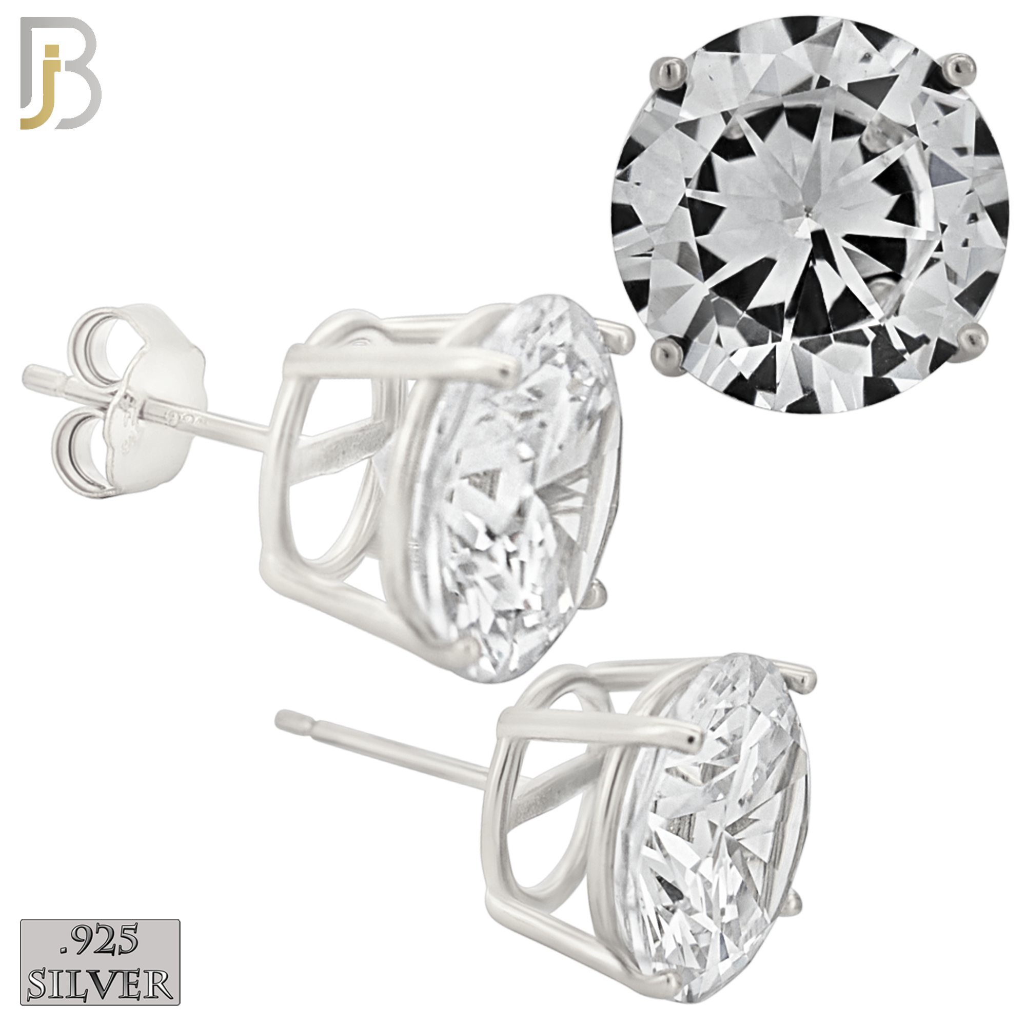 925-ES71-SC - .925 Sterling Silver Rhodium Plated Earring Stud Casting Round Prong Setting Clear Zircon image 11