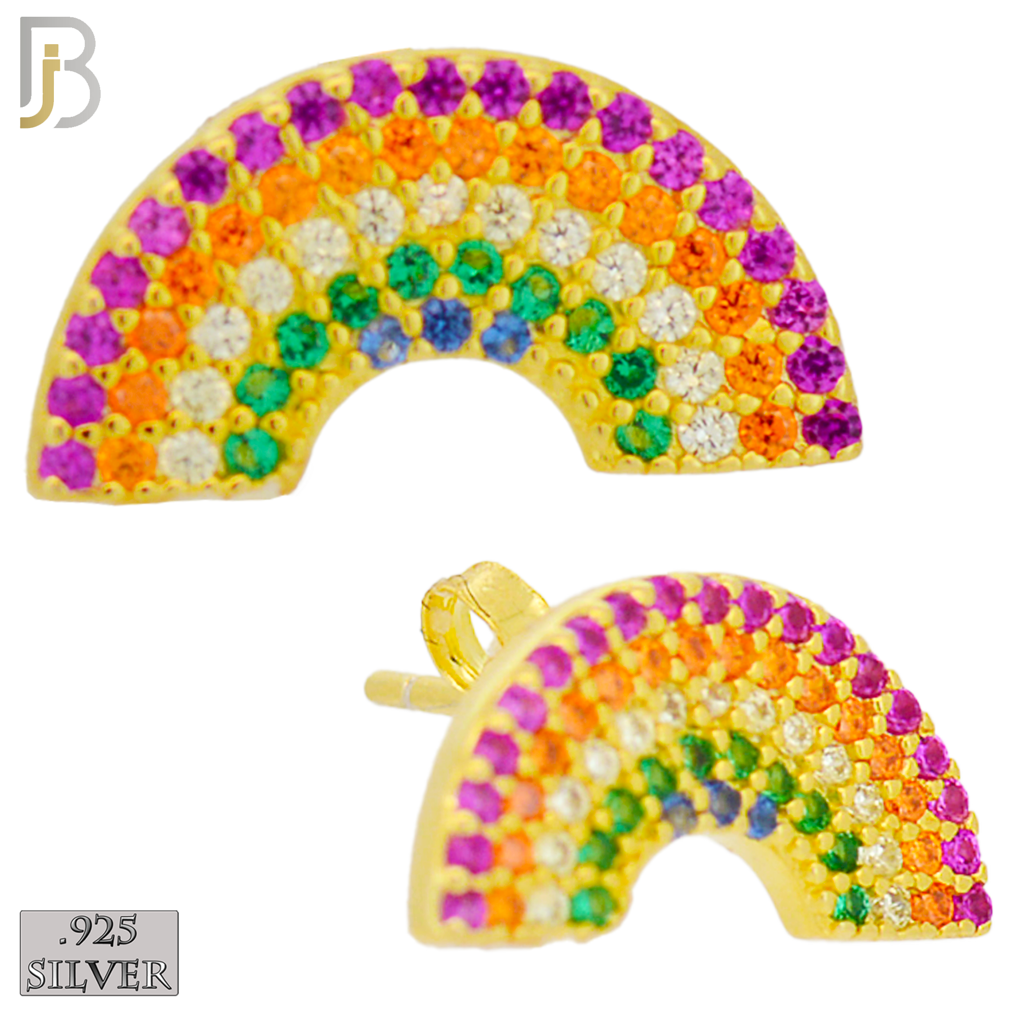 925-ES282 – .925 Sterling Silver Rainbow Design Earring Stud with Multi Colored Zircon image 2