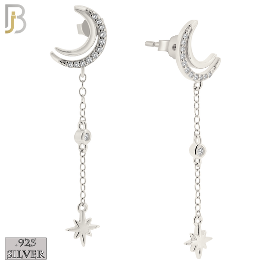 925-ES390 - .925 Sterling Silver Moon with Dangling Starburst Drop image 0