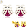 925-ES198 - Screw Ball Back - .925 Sterling Silver Lady Bug Design Earring Stud with Fuchsia Zircon image 0