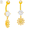 N0126 - 316L Stainless Steel Dangling Flower with Yellow Round Center Zircon Belly Ring image 1