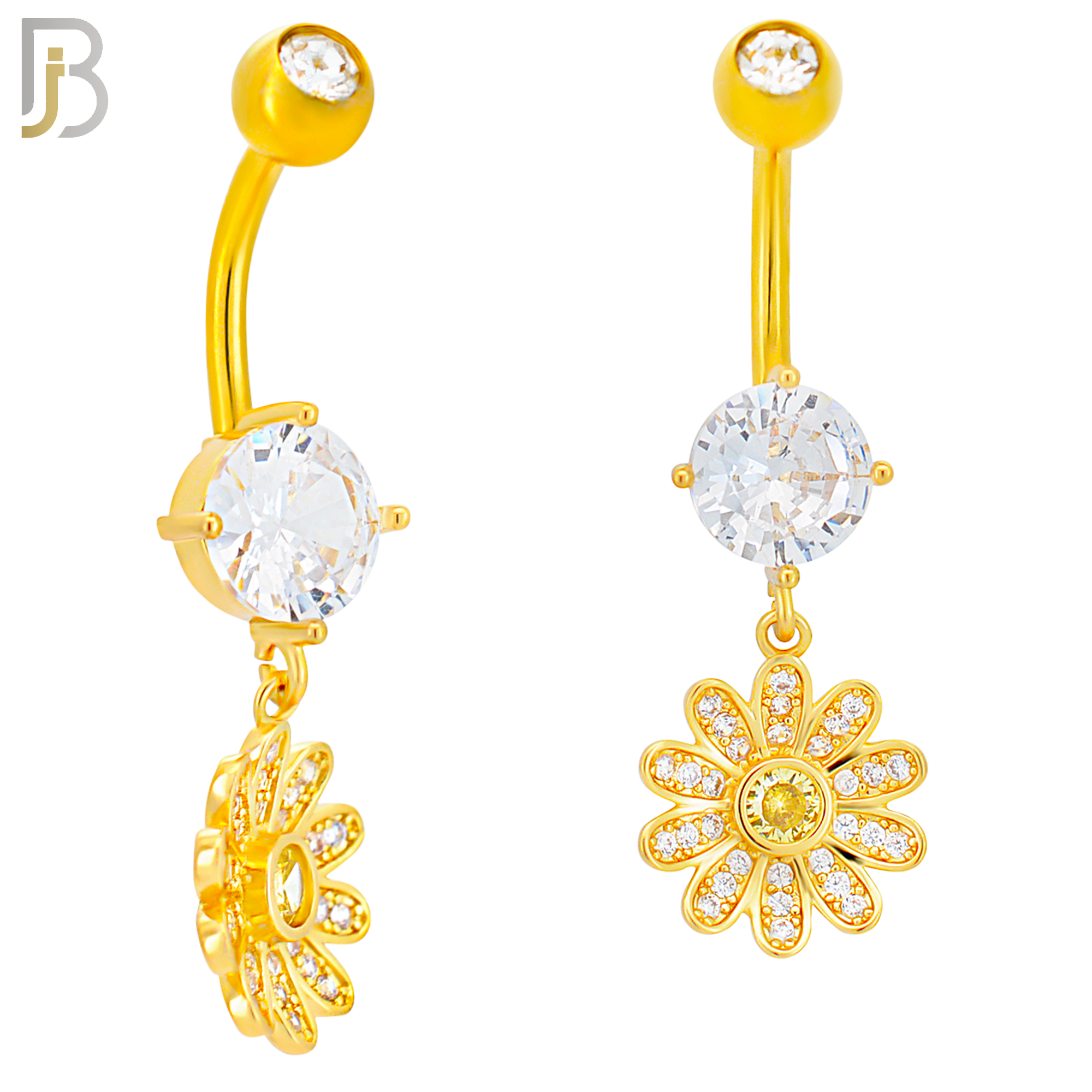 N0126 - 316L Stainless Steel Dangling Flower with Yellow Round Center Zircon Belly Ring image 1