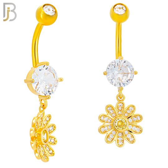 N0126 - 316L Stainless Steel Dangling Flower with Yellow Round Center Zircon Belly Ring image 1