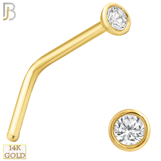 14-NR06C - 14k Yellow Gold L-Shape Nose Ring with Round CZ in Bezel Setting image