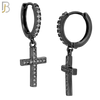 ES136 - 316L Stainless Steel Dangling Cross with Zircon Design Huggies Clip On image 2