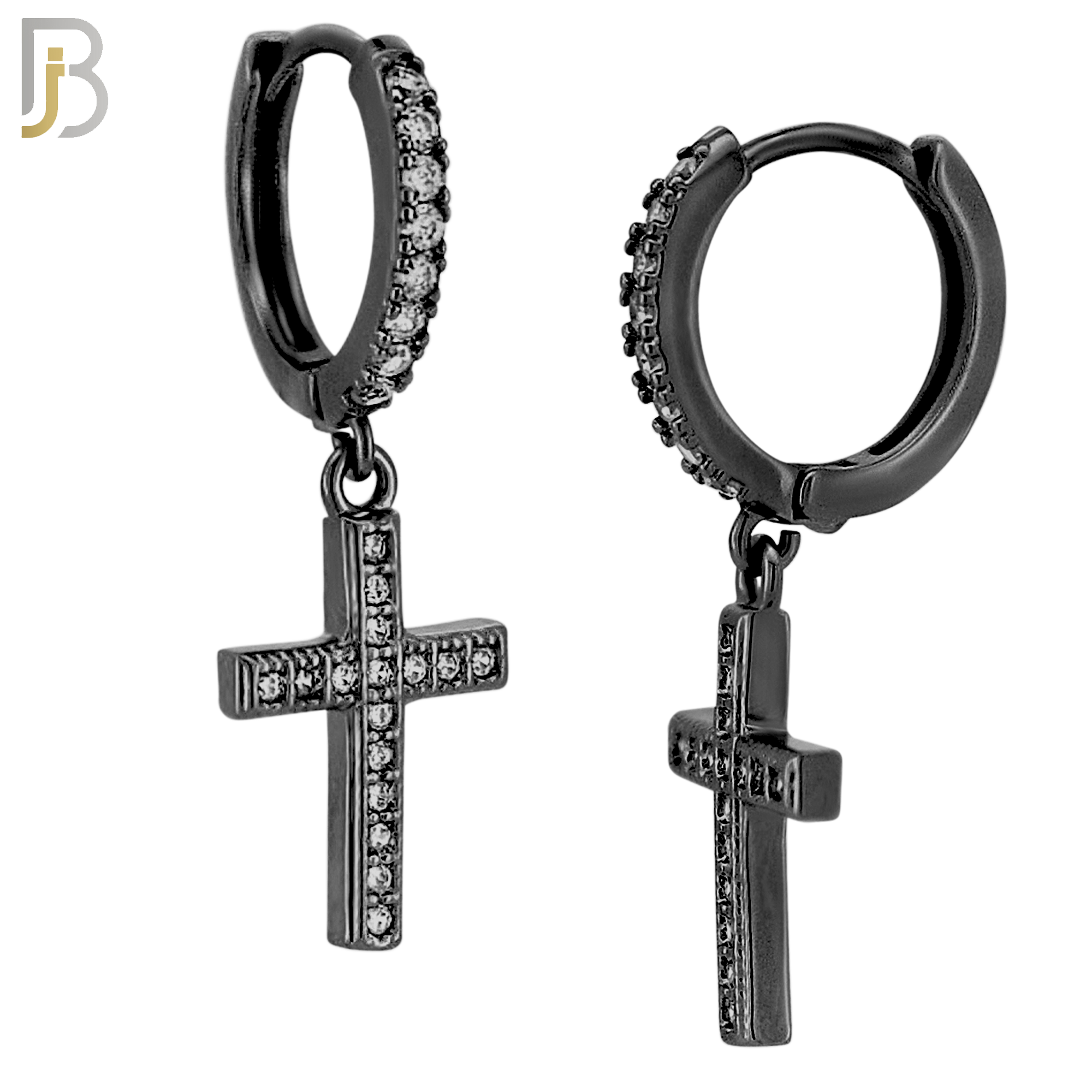 ES136 - 316L Stainless Steel Dangling Cross with Zircon Design Huggies Clip On image 2