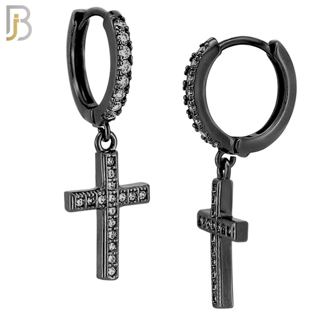 ES136 - 316L Stainless Steel Dangling Cross with Zircon Design Huggies Clip On image 2