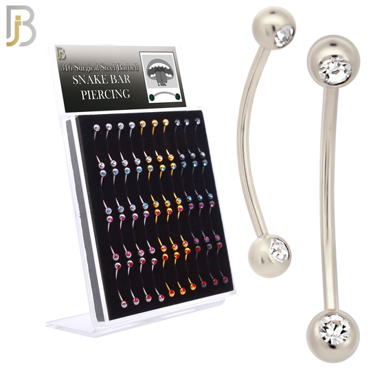 PK-EC11MA16 - 316L Surgical Steel Snake Bar Curved Barbell External Threaded Ball with Assorted Color CZ (Pack of 40) image 0
