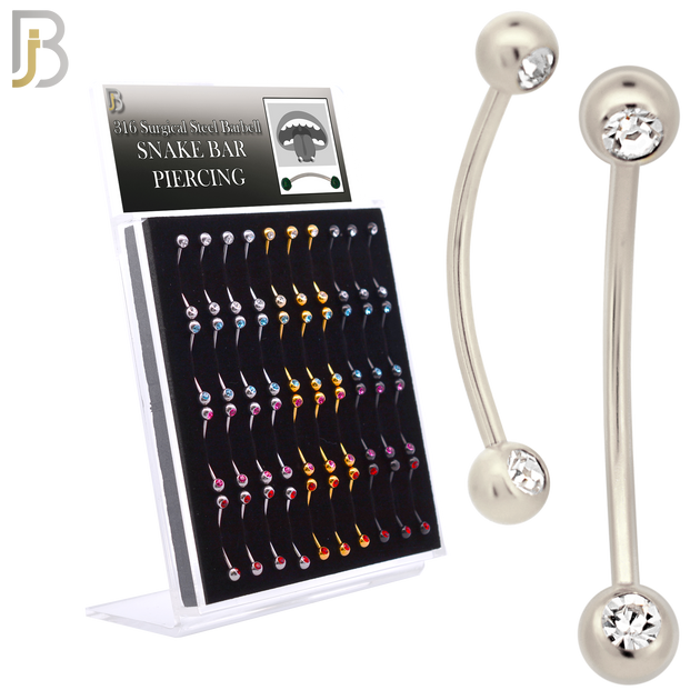 PK-EC11MA16 - 316L Surgical Steel Snake Bar Curved Barbell External Threaded Ball with Assorted Color CZ (Pack of 40) image 0