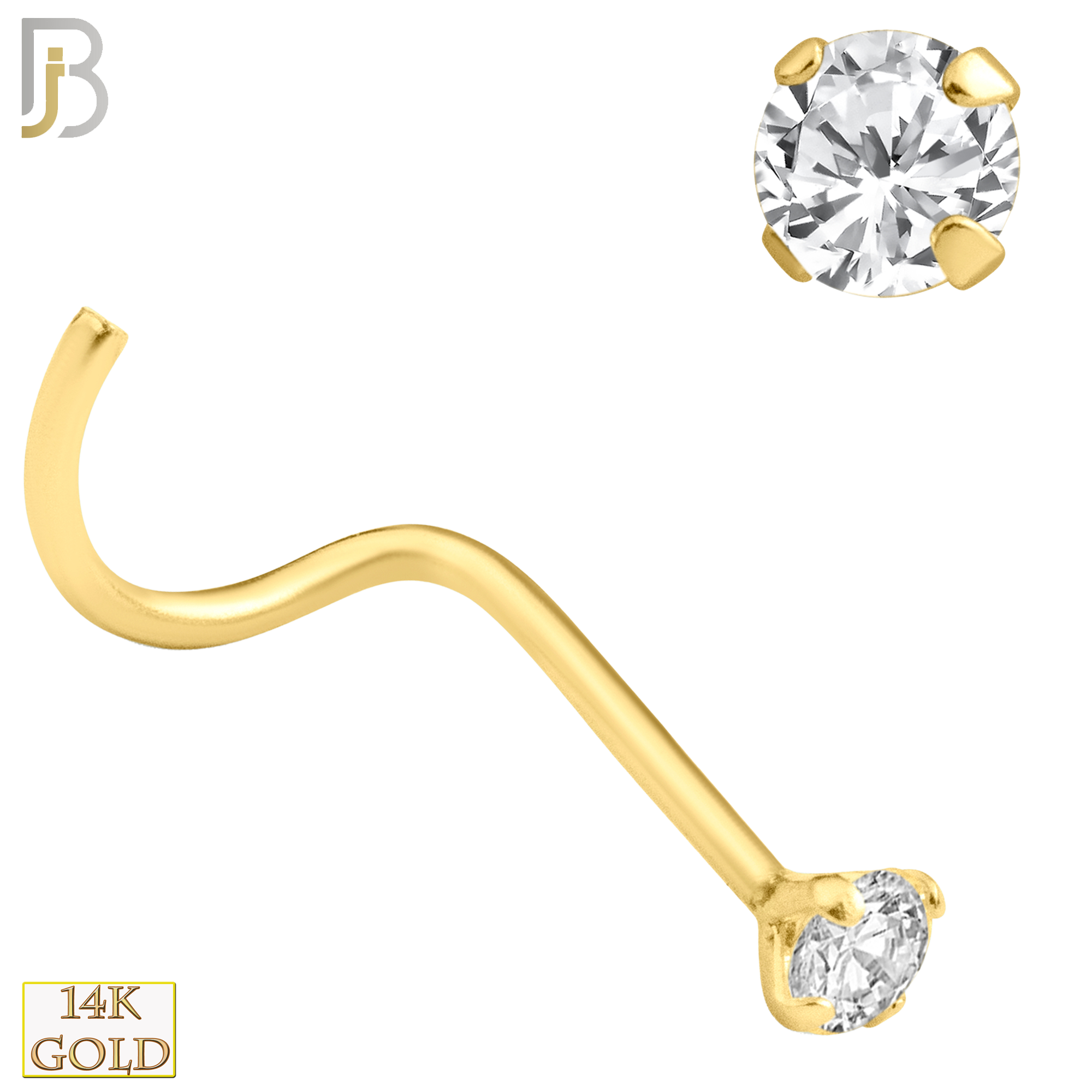 14-NR03D - 14k Solid  Gold Prong Setting  Round Si1 Diamond Nose Screw, Cork Screw image