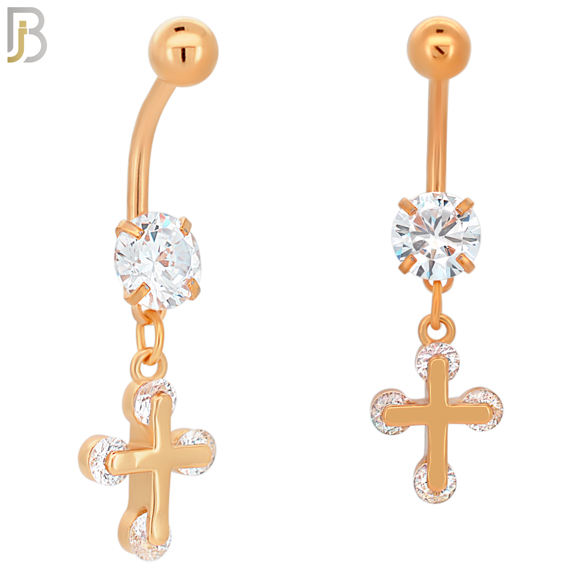 N035 - 316L Stainless Steel Dangling Cross with Zircon Design Belly Ring with 5mm Screw Ball image 2