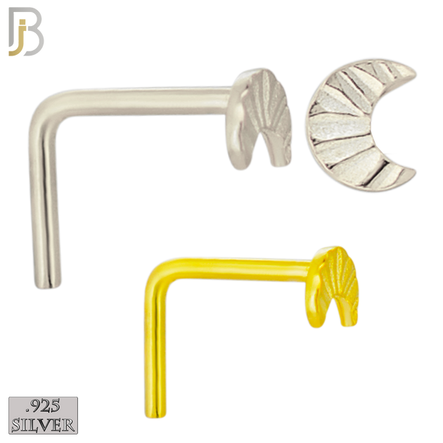 925-NR23LGS - 925 Sterling Silver Crescent Moon Design L Shape Nose Ring (Pack of 6) image 0