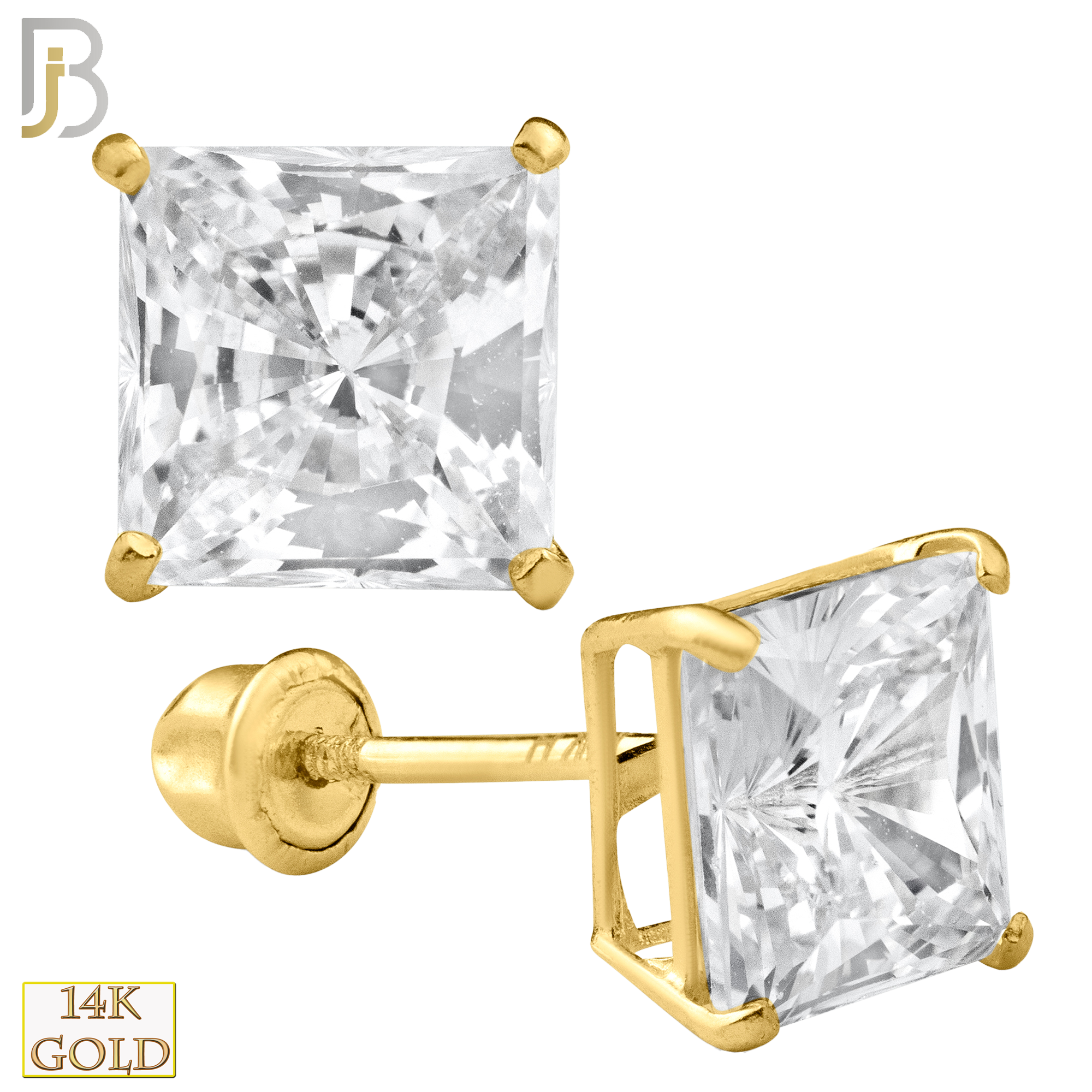 14-ES04SYC - 14k Yellow Gold Screw Back Stud Earrings Casting Prong Setting with Square Clear  Zircon image 1