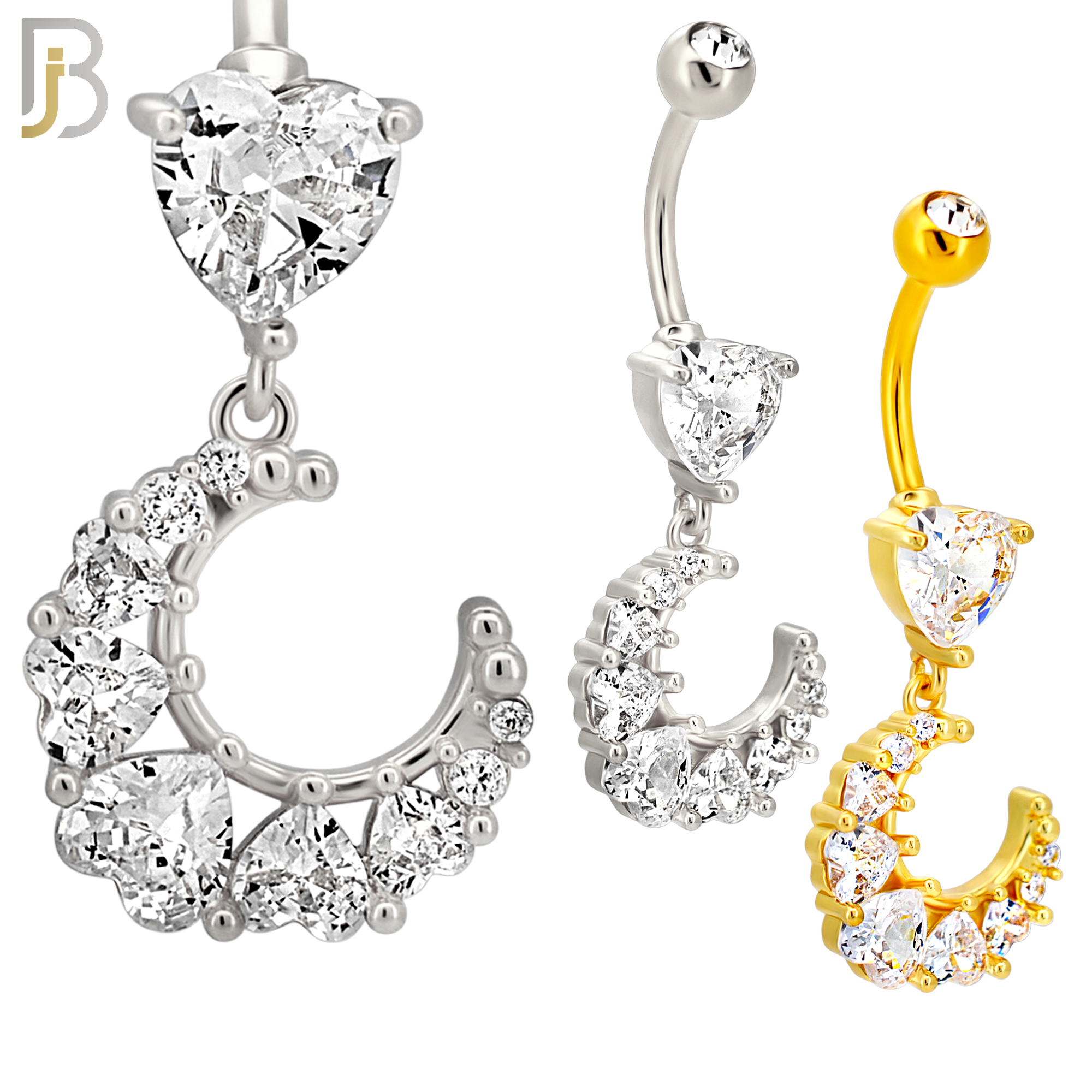 N0151 - 316L Surgical Steel Star CZ Studded Belly Ring with Pear CZ Drop image 0