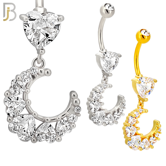N0151 - 316L Surgical Steel Star CZ Studded Belly Ring with Pear CZ Drop image 0