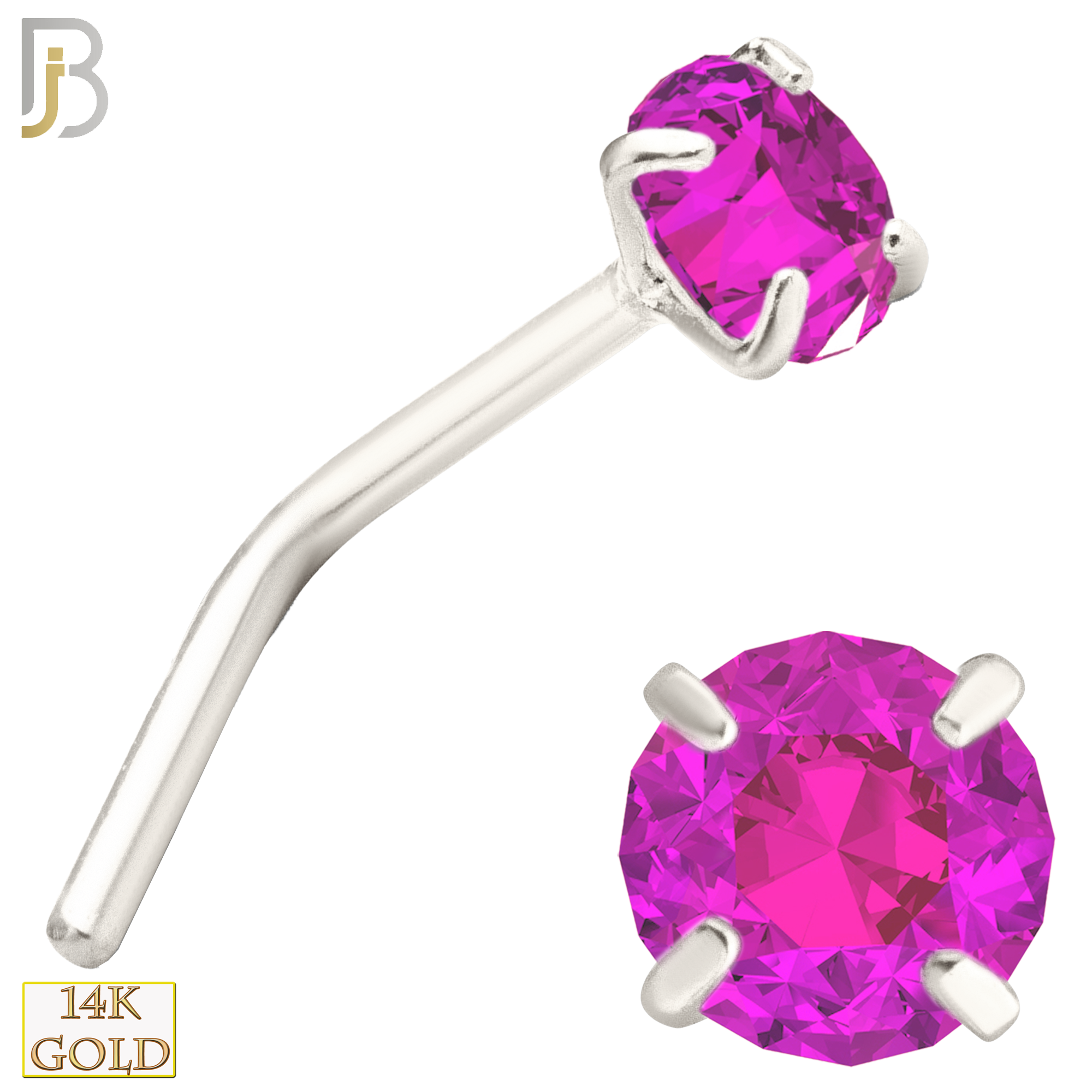 14-NR10CWP - 20g 14k White Gold L-Shaped with Pink Colored CZ image 4