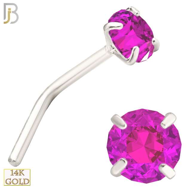 14-NR10CWP - 20g 14k White Gold L-Shaped with Pink Colored CZ image 4