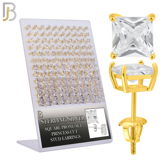 925-PK-ES80R-GC - 925 Sterling Silver Gold Plated Screw Back Earring Stud Casting Square Prong Setting Clear Zircon Pack of 120 image 0