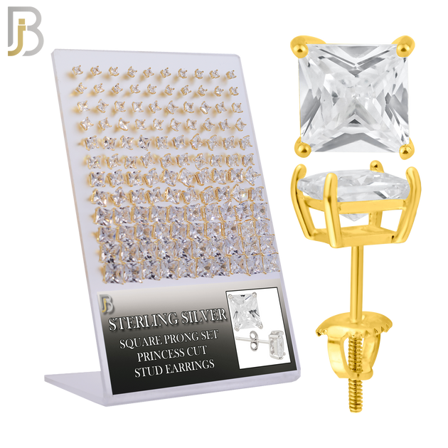 925-PK-ES80R-GC - 925 Sterling Silver Gold Plated Screw Back Earring Stud Casting Square Prong Setting Clear Zircon Pack of 120 image 0