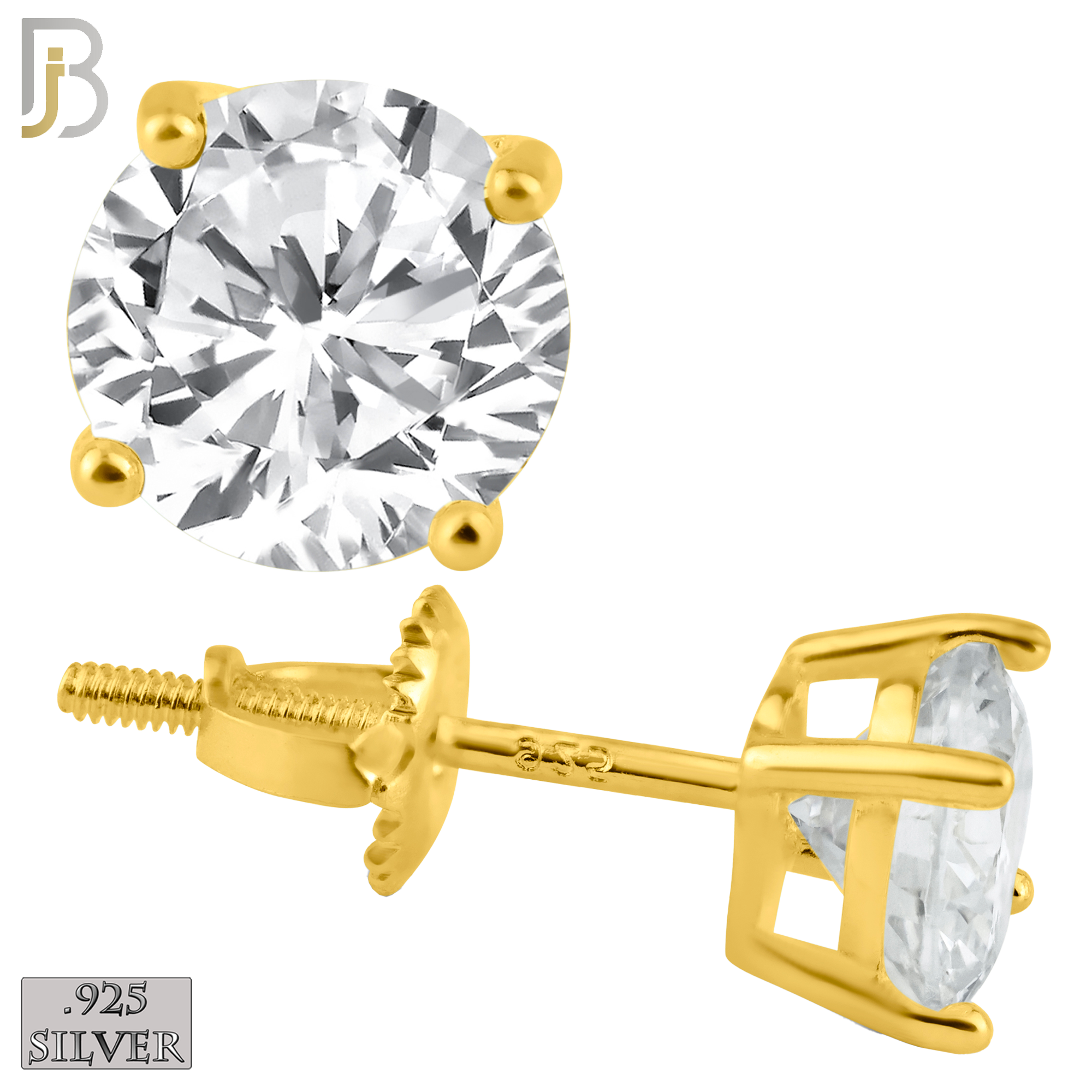 925-ES79-GC - .925 Sterling Silver Push Butterfly Screw Back Stud Earrings Casting Prong Setting with Round Clear Zircon image 0