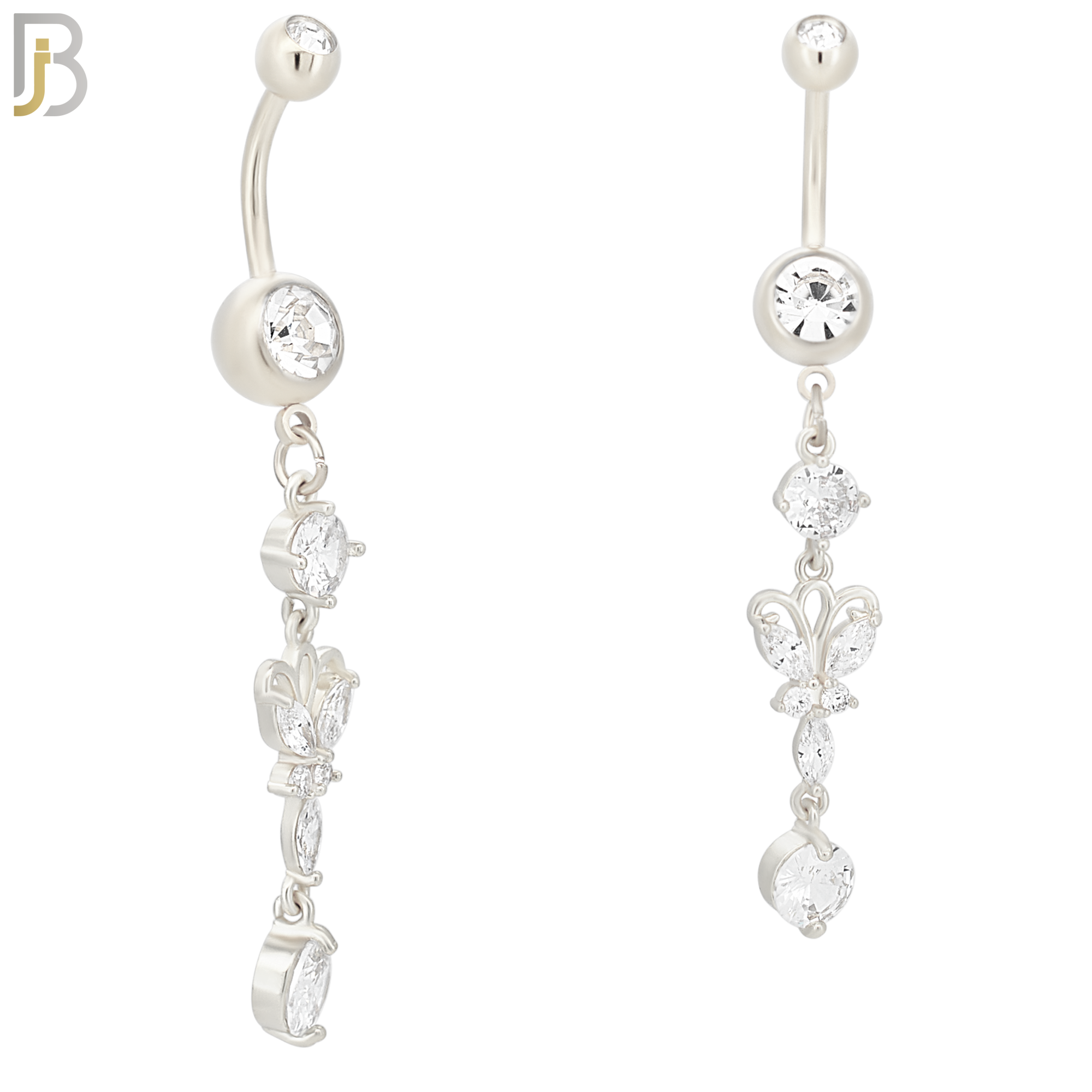 N068 - 316L Stainless Steel Dangling Butterfly with Round Prong Zircon Design Belly Ring with 5mm Screw Ball image 1