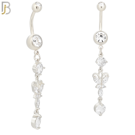N068 - 316L Stainless Steel Dangling Butterfly with Round Prong Zircon Design Belly Ring with 5mm Screw Ball image 1