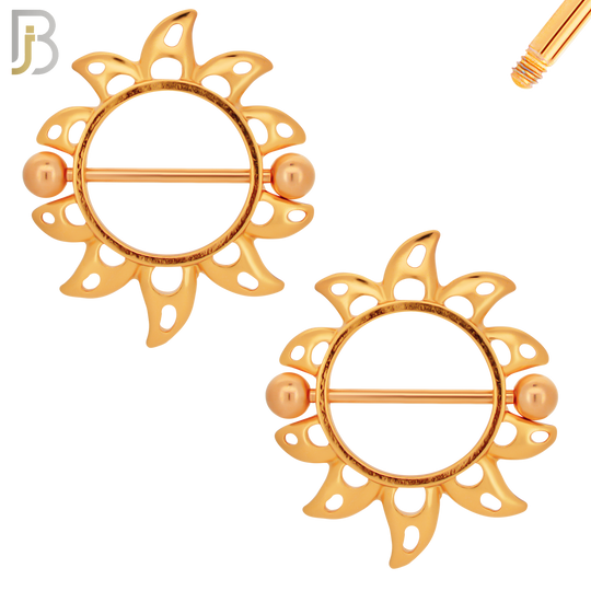 NP38 - 316L Surgical Steel Screw Shield Barbell with Alloy Sun Design Pair image 3