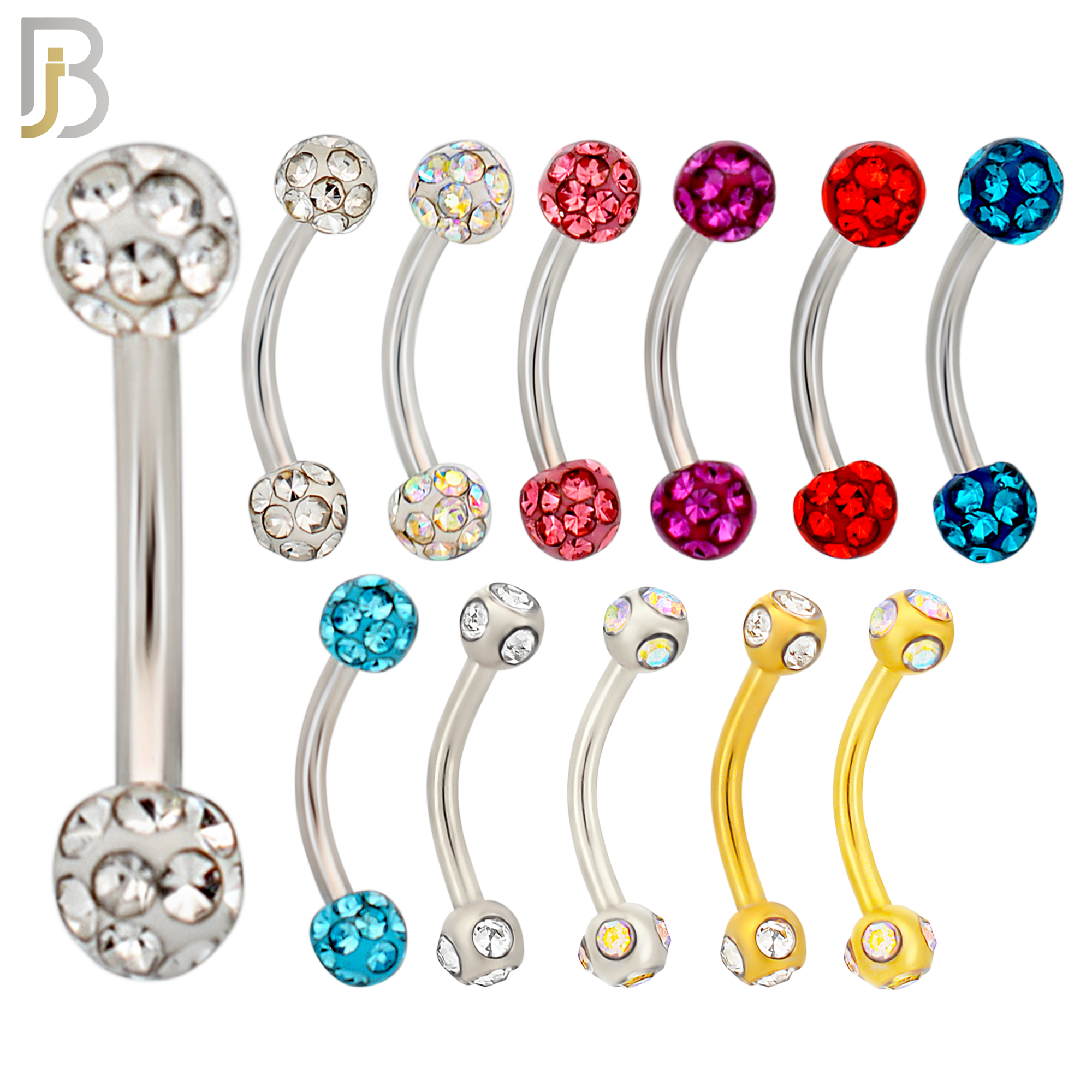 PK-EC05CD - 316L Surgical Steel Curved Barbell External Threaded Ball Coated Zircon and Disco Ball image 1