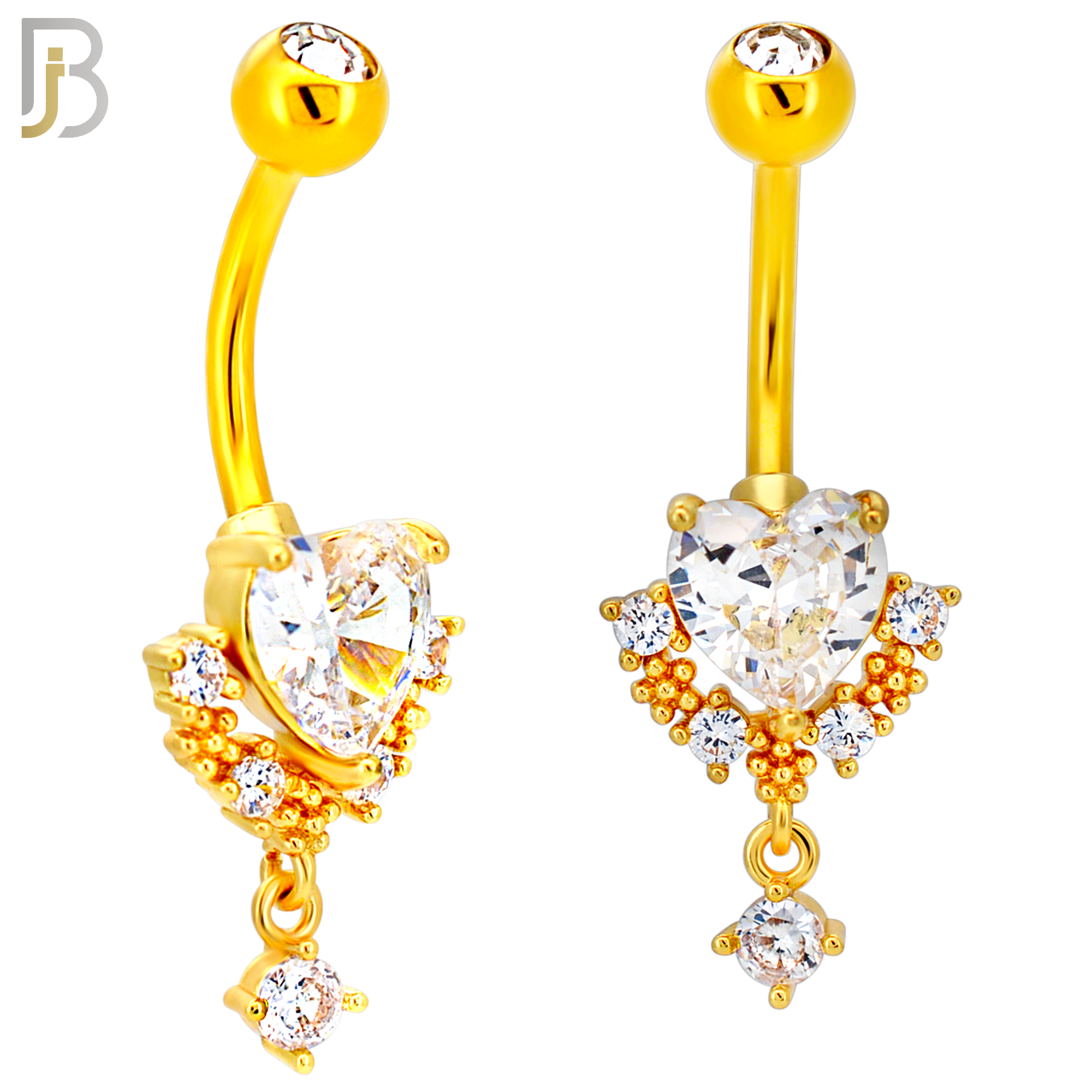 N0152 - 316L Surgical Steel Ornate Heart in Prong Set with Dangling CZ Belly Ring image 3