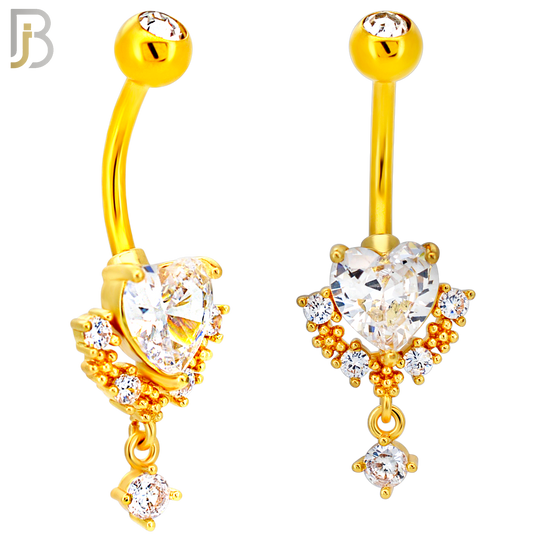 N0152 - 316L Surgical Steel Ornate Heart in Prong Set with Dangling CZ Belly Ring image 3