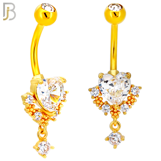 N0152 - 316L Surgical Steel Ornate Heart in Prong Set with Dangling CZ Belly Ring image 3