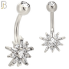 NB117 - 316L Surgical Steel Starburst with Round CZ Center Belly Ring image 1