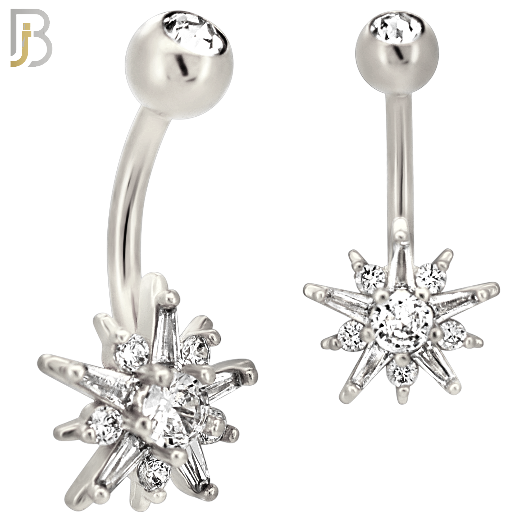 NB117 - 316L Surgical Steel Starburst with Round CZ Center Belly Ring image 1
