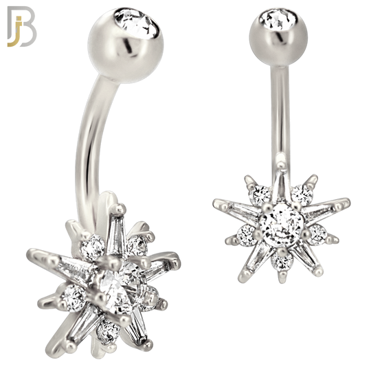 NB117 - 316L Surgical Steel Starburst with Round CZ Center Belly Ring image 1