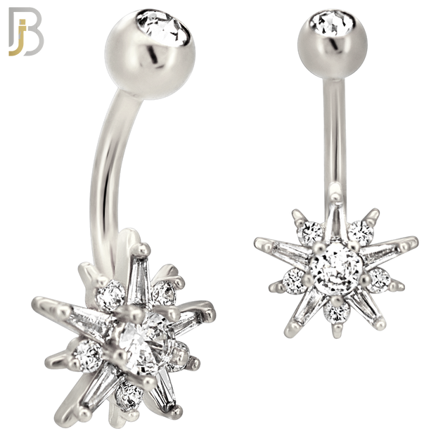 NB117 - 316L Surgical Steel Starburst with Round CZ Center Belly Ring image 1