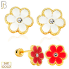 14-ES252 - 14k Yellow Gold Enamel Flower Earrings with Screw Backing image 0
