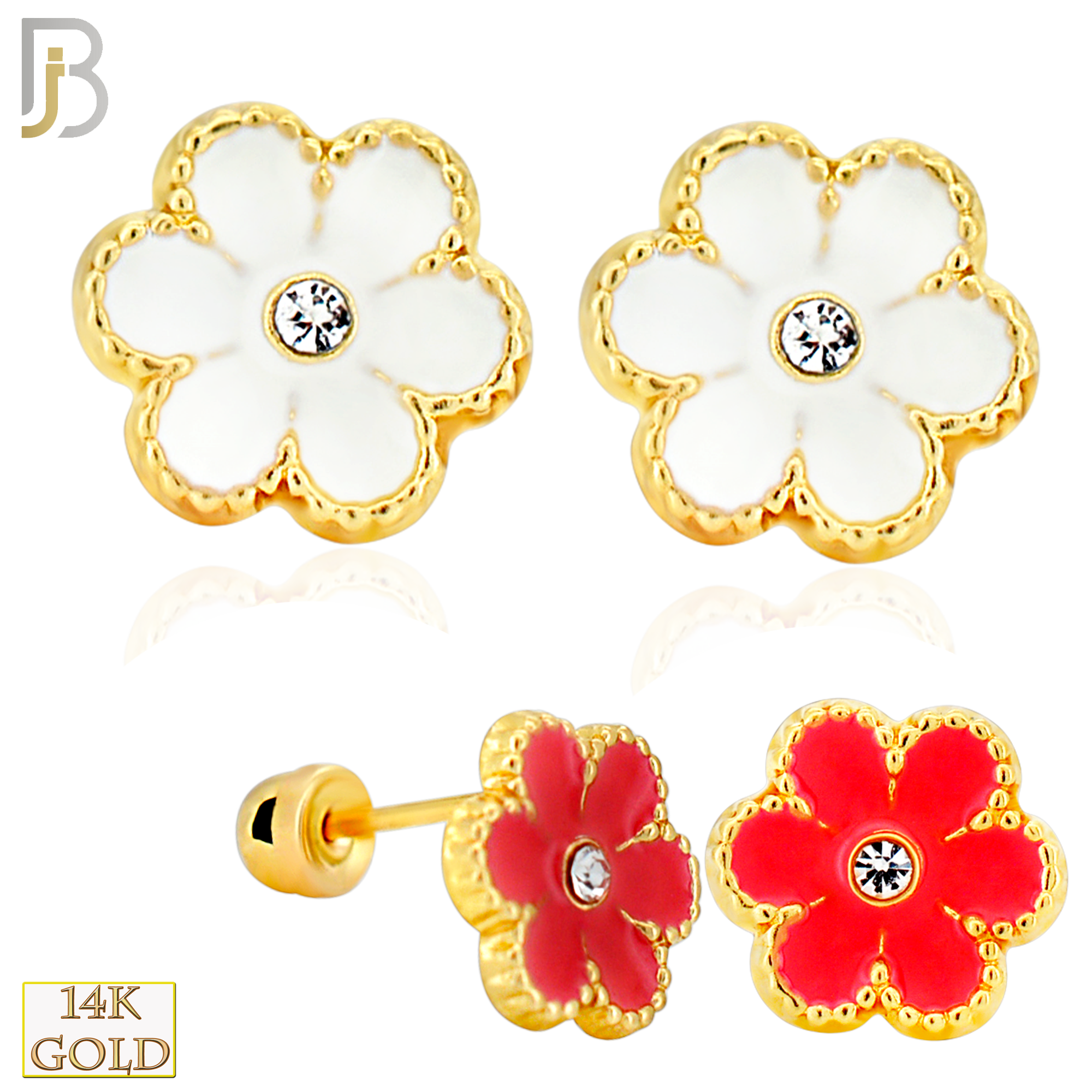 14-ES252 - 14k Yellow Gold Enamel Flower Earrings with Screw Backing image 0