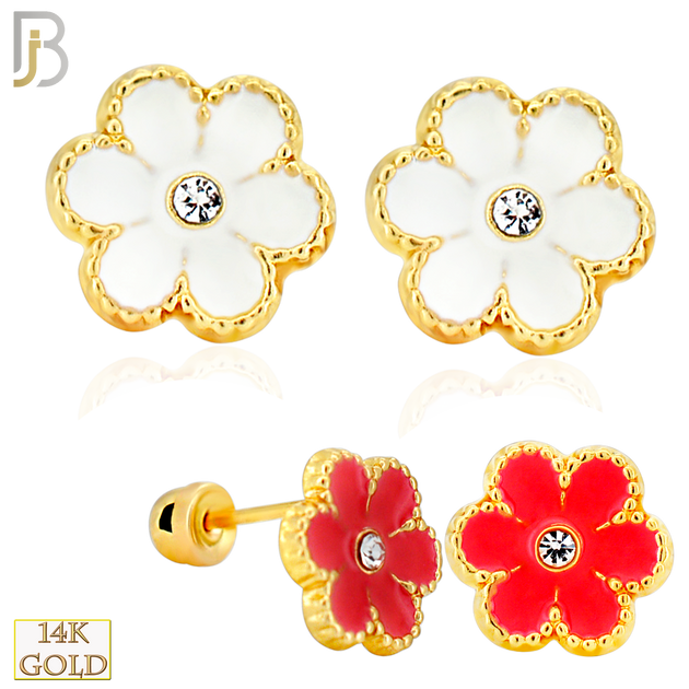 14-ES252 - 14k Yellow Gold Enamel Flower Earrings with Screw Backing image 0