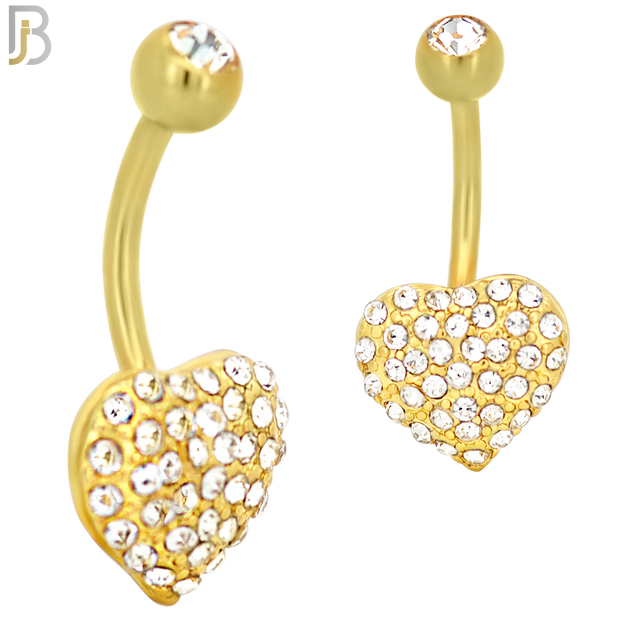 NB17 - 316L Stainless Steel Heart  Zircon  Banana Belly Navel Ring image 2