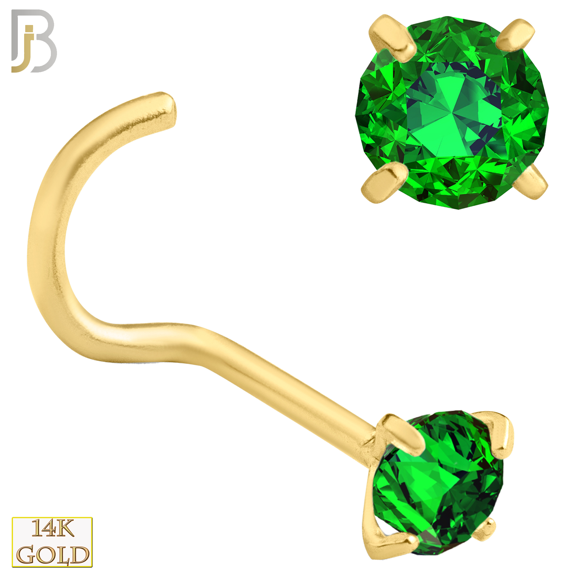 14-NR03CYE - 20g 14k Yellow Gold Nose Screw with Emerald Colored CZ image 4