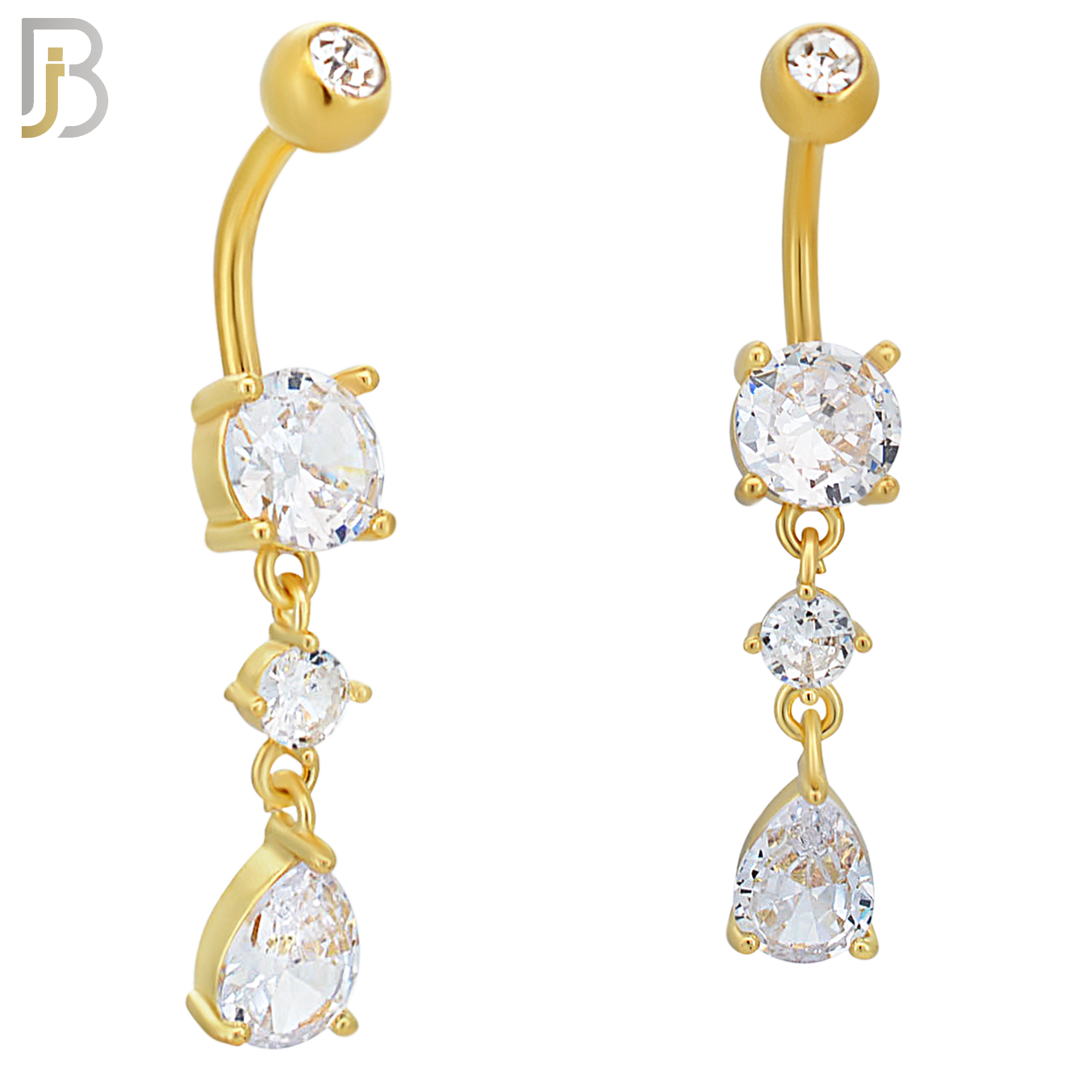 N0105  - 316L Stainless Steel Round Zircon with Dangling Pear Shape Zircon Belly Ring image 1