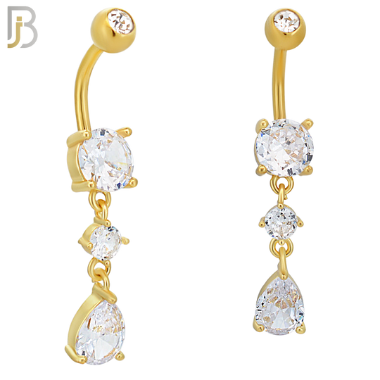 N0105  - 316L Stainless Steel Round Zircon with Dangling Pear Shape Zircon Belly Ring image 1